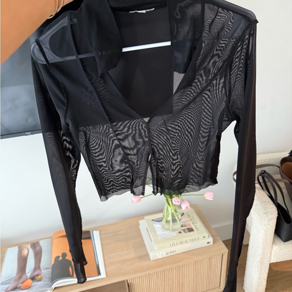 Superdown Black Mesh Long Sleeve Blouse